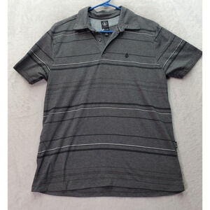 Volcom Polo Shirt Boys Medium Gray Striped‎ Cotton Short Casual Sleeve Collared